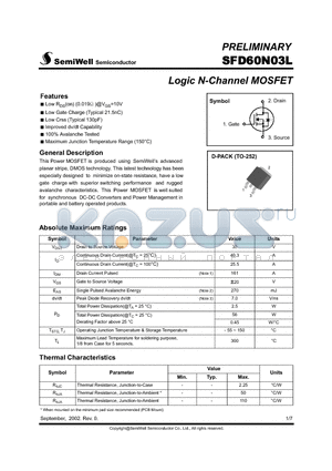 SFD60N03L datasheet - Logic N-Channel MOSFET