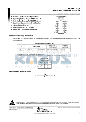 SN74HCT14-Q1 datasheet - HEX SCHMITT-TRIGGER INVERTER