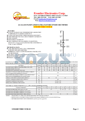 UF20-06 datasheet - 2A GLASS PASSIVATED ULTRA FAST RECOVERY RECTIFIER