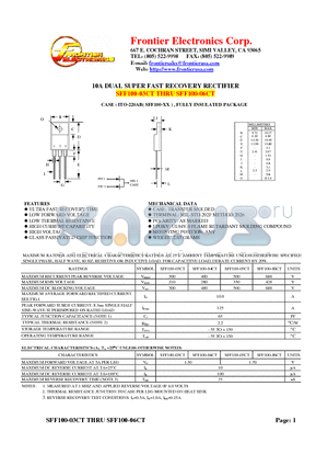 SFF100-06CT datasheet - 10A DUAL SUPER FAST RECOVERY RECTIFIER