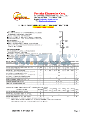 UF20-10G datasheet - 2A GLASS PASSIVATED ULTRA FAST RECOVERY RECTIFIER