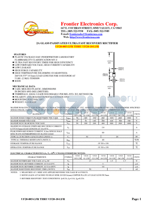 UF20-06-LFR datasheet - 2A GLASS PASSIVATED ULTRA FAST RECOVERY RECTIFIER