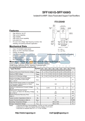 SFF1004G datasheet - Isolated10.0AMP. Glass Passivated Supper Fast Rectifiers