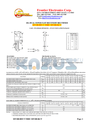 SFF100-015CT datasheet - 10A DUAL SUPER FAST RECOVERY RECTIFIER