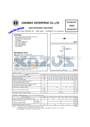 UF2001PT datasheet - HIGH EFFICIENCY RECTIFIER