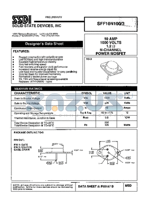 SFF10N100-3 datasheet - 10 AMP  1000 Volts 1.2 ohm N-Channel Power MOSFET