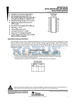 SN74HCT244-Q1 datasheet - OCTAL BUFFER AND LINE DRIVER WITH 3-STATE OUTPUTS