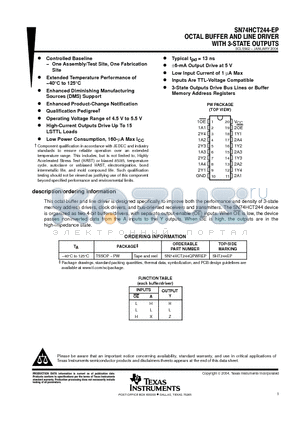 SN74HCT244-EP datasheet - OCTAL BUFFER AND LINE DRIVER WITH 3-STATE OUTPUTS