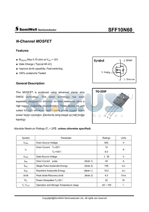 SFF10N60 datasheet - N-Channel MOSFET