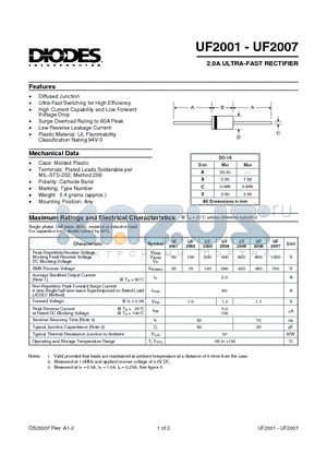 UF2005 datasheet - 2.0A ULTRA-FAST RECTIFIER