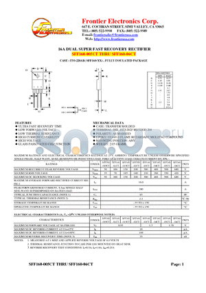 SFF160-005CT datasheet - 16A DUAL SUPER FAST RECOVERY RECTIFIER