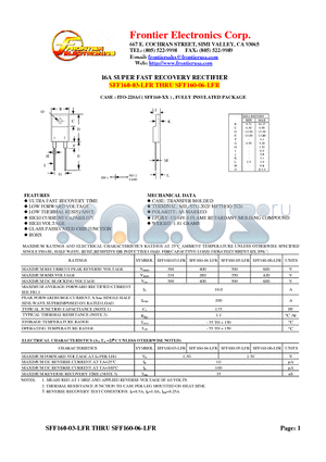 SFF160-03-LFR datasheet - 16A SUPER FAST RECOVERY RECTIFIER