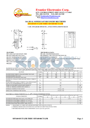 SFF160-03CT-LFR datasheet - 16A DUAL SUPER FAST RECOVERY RECTIFIER