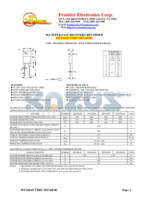 SFF160-03 datasheet - 16A SUPER FAST RECOVERY RECTIFIER