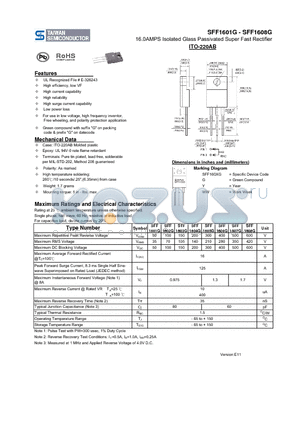 SFF1601G_11 datasheet - 16.0AMPS Isolated Glass Passivated Super Fast Rectifier