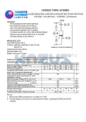 UF204G datasheet - GLASS PASSIVATED JUNCTION ULTRAFAST SWITCHING RECTIFIER