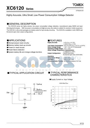 XC6120C102HR datasheet - Highly Accurate, Ultra Small, Low Power Consumption Voltage Detector