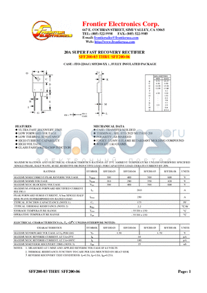 SFF200-03 datasheet - 20A SUPER FAST RECOVERY RECTIFIER
