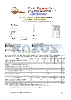 SFF200-03CT datasheet - 20A DUAL SUPER FAST RECOVERY RECTIFIER