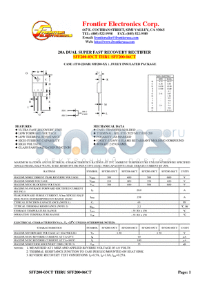 SFF200-04CT datasheet - 20A DUAL SUPER FAST RECOVERY RECTIFIER