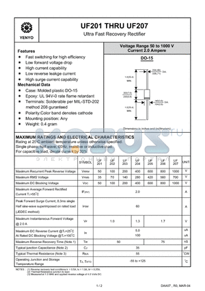 UF207 datasheet - Ultra Fast Recovery Rectifier