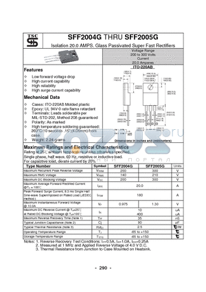 SFF2005G datasheet - Isolation 20.0 AMPS. Glass Passivated Super Fast Rectifiers