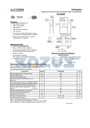 SFF2005GA datasheet - Isolated 20.0Amps Glass Passivated Super Fast Rectifier