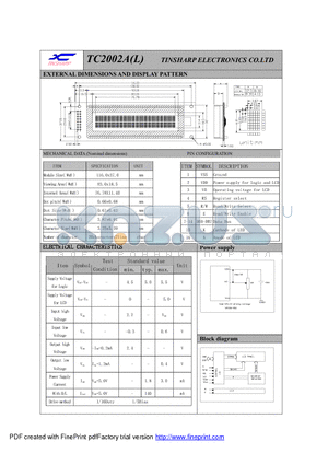 TC2002A datasheet - EXTERNAL DIMENSIONS AND DISPLAY PATTERN