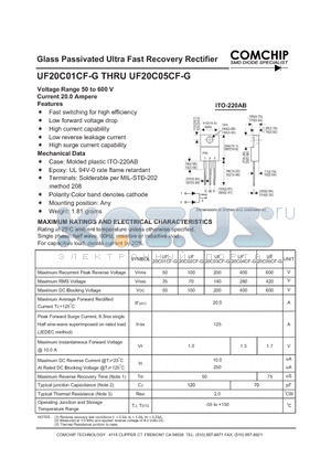 UF20C05CF-G datasheet - Glass Passivated Ultra Fast Recovery Rectifier