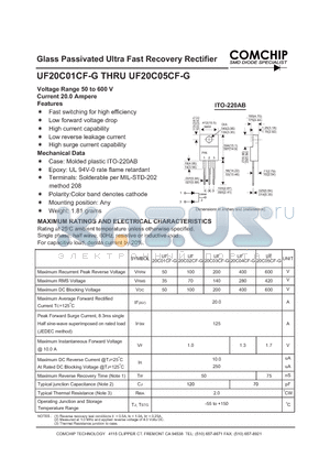 UF20C01CF-G datasheet - Glass Passivated Ultra Fast Recovery Rectifier