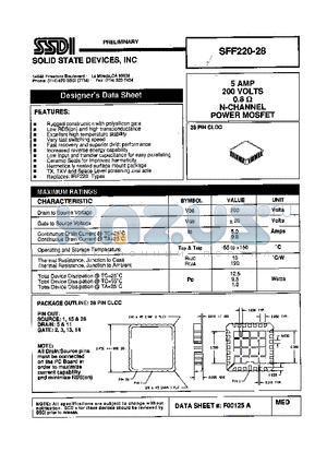 SFF220-28 datasheet - 5 AMP 200 Volts 0.8OHM N-Channel POWER MOSFET