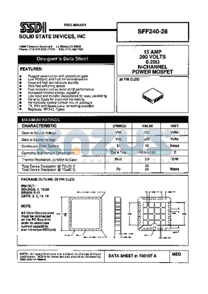 SFF240-28 datasheet - 15 AMP / 200 Volts 0.20 OHM N-Channel POWER MOSFET