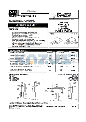 SFF20N60M datasheet - 20 AMP / 600 Volts 0.40 ohm N-Channel Power MOSFET