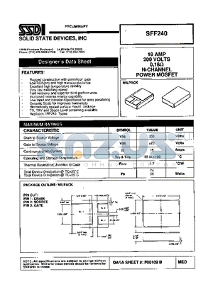 SFF240 datasheet - 15 AMP  200 Volts 0.18 OHM N-Channel POWER MOSFET