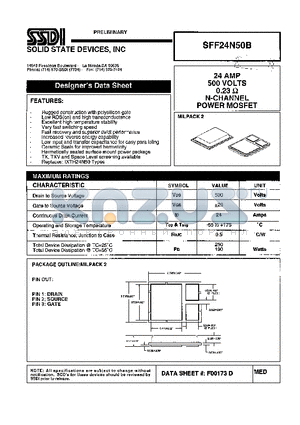 SFF24N50B datasheet - 24 AMP / 500 Volts 0.23 OHM N-Channel POWER MOSFET