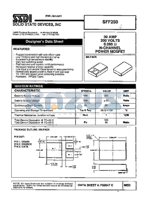 SFF250 datasheet - 30 AMP 200 Volts 0.085OHM N-Channel POWER MOSFET