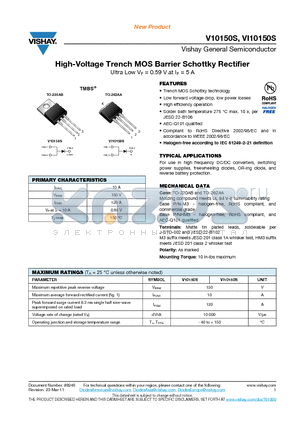 VI10150S datasheet - High-Voltage Trench MOS Barrier Schottky Rectifier