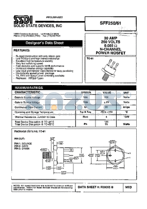 SFF250-61 datasheet - 30 AMP 200 Volts 0.085OHM N-Channel POWER MOSFET