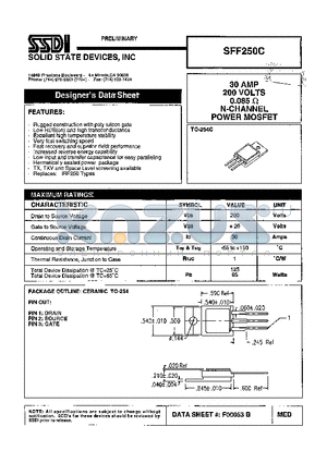 SFF250C datasheet - 30 AMP 200 Volts 0.085OHM N-Channel POWER MOSFET