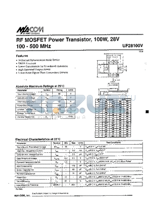 UF28100V datasheet - RF MOSFET Power Transistor, 15W, 28V 100-500MHz