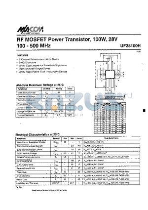 UF28100H datasheet - RF MOSFET Power Transistor, 100W, 28V 100 - 500 MHz