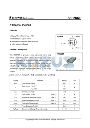 SFF2N60 datasheet - N-Channel MOSFET