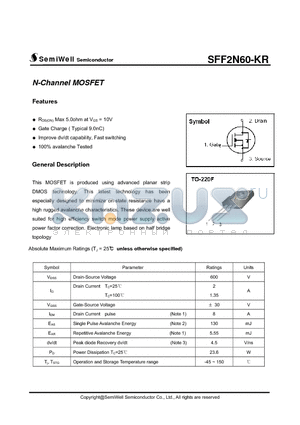 SFF2N60-KR datasheet - N-Channel MOSFET