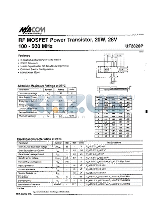 UF282OP datasheet - RF MOSFET Power Transistor, 2OW, 28V 100 - 500 MHz