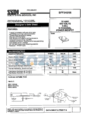 SFF340-66 datasheet - 10 AMP 400 VOLTS 0.55ohm N-Channel Power MOSFET