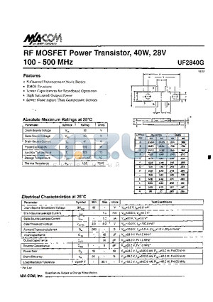 UF2840G datasheet - RF MOSFET Power Transistor, 4OW, 28V 100 - 500 MHz