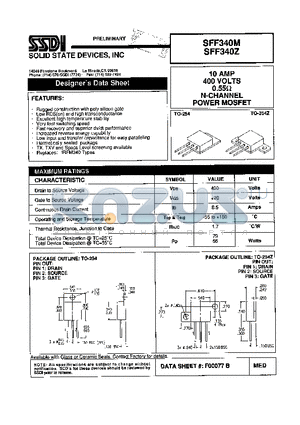 SFF340M datasheet - 10 AMP 400Volts 0.55OHM N-Channel POWER MOSFET