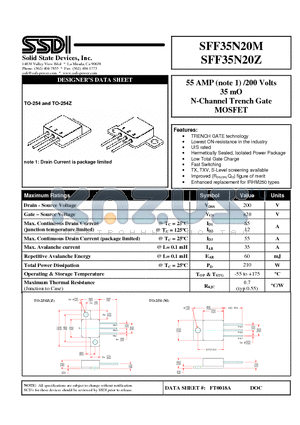 SFF35N20M datasheet - 55 AMP (note 1) /200 Volts 35 mO N-Channel Trench Gate MOSFET