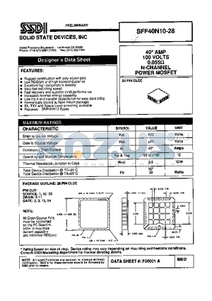 SFF40N10-28 datasheet - 40 AMP /100 Volts 0.055OHM N-Channel POWER MOSFET