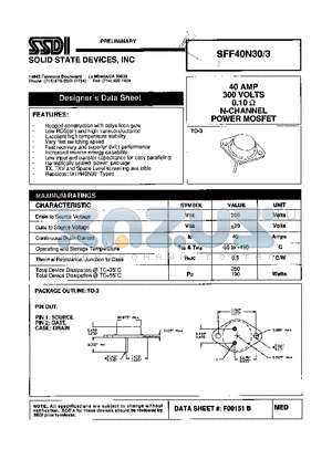 SFF40N30-3 datasheet - 40 AMPS 300 VOLTS 0.10 OHM N-Channel POWER MOSFET